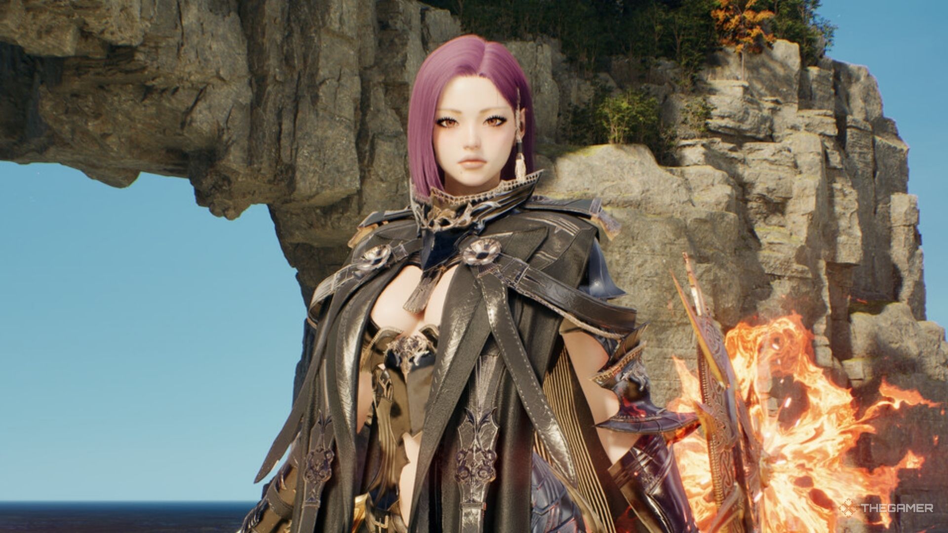 Character from Aion 2 in front of a mountain.