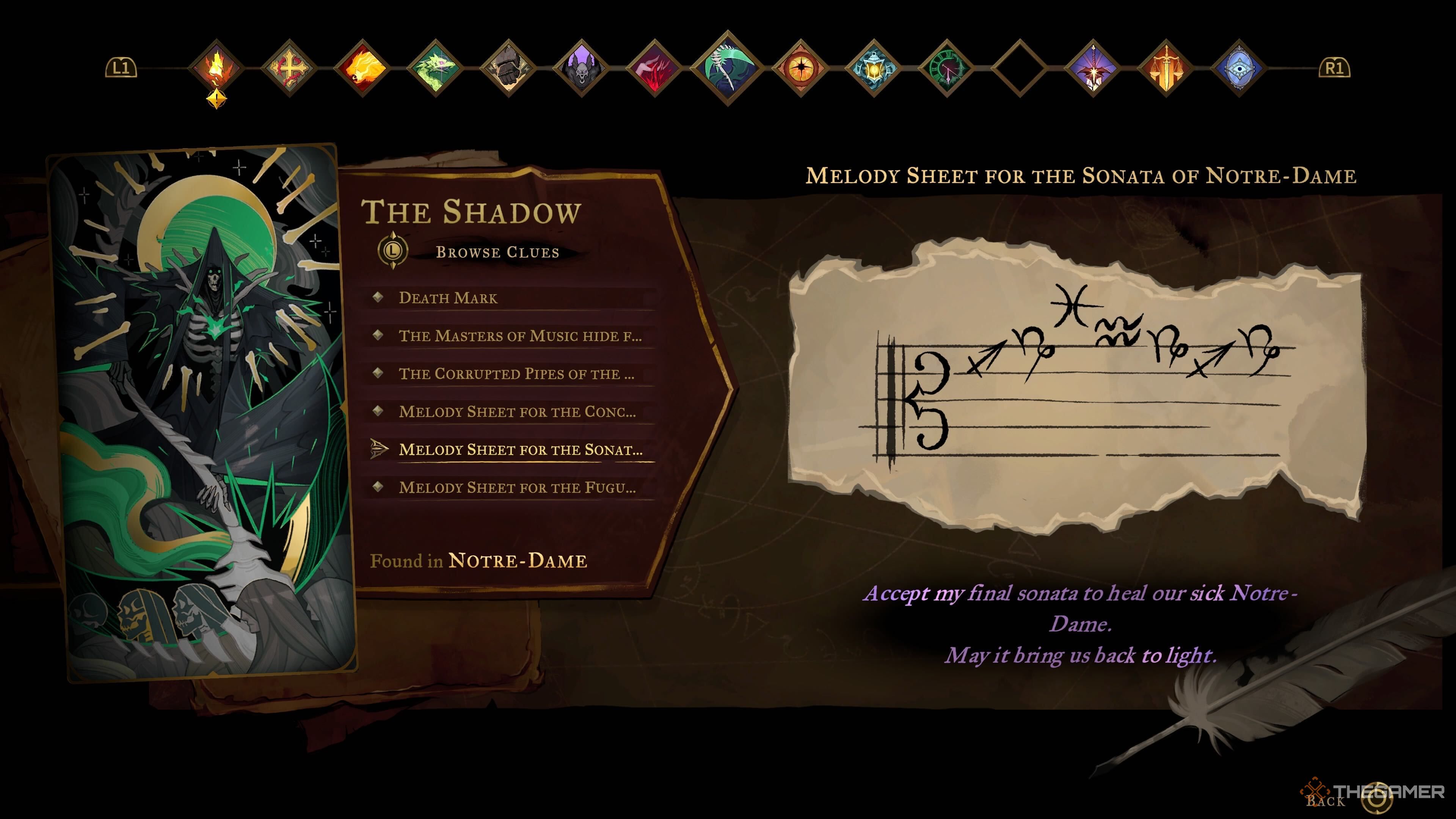 The second melody sheet for Notre Dame's Great Organ in Castlevania: Belmont's Curse.