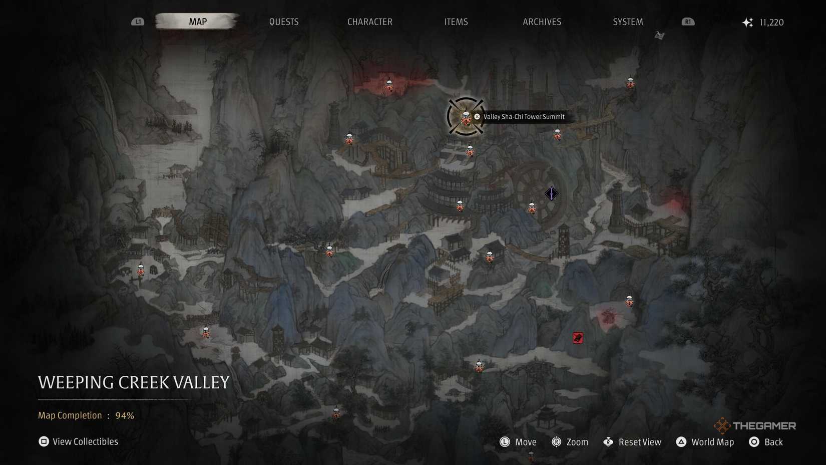 A map of weeping creek valley in Phantom Blade Zero.