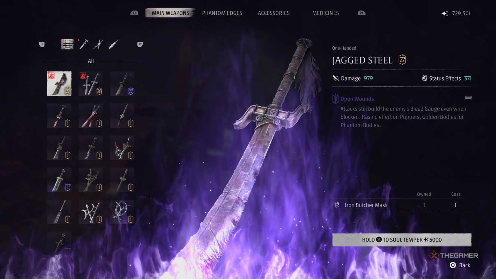 Schermata dell'arma Jagged Steel in Phantom Blade Zero