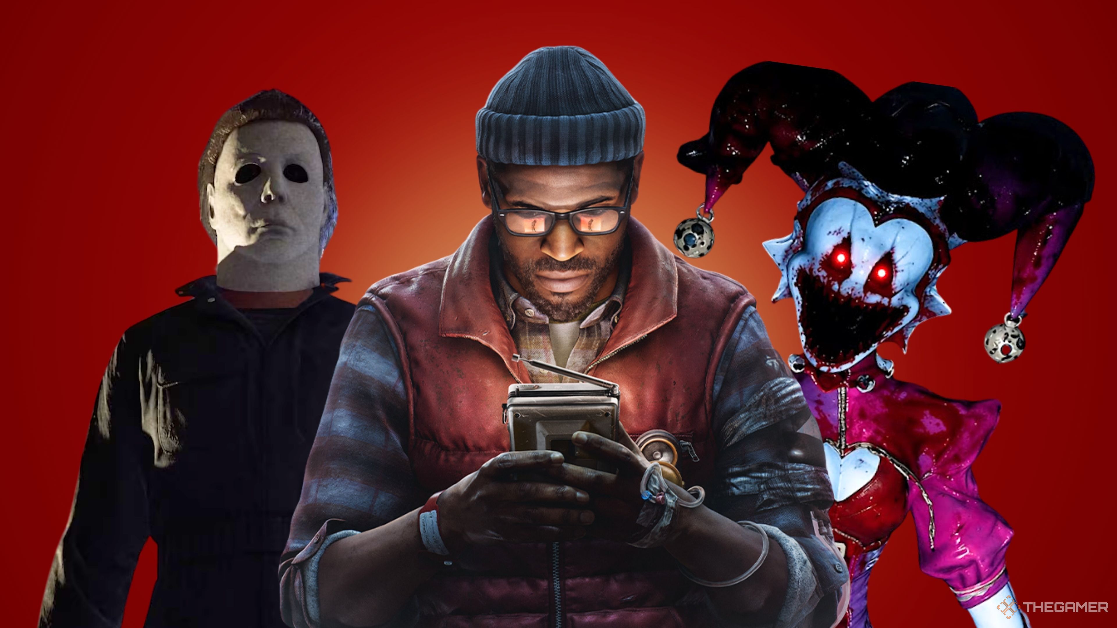 Michael Myers, Simon, and a toy monster from different horror games.